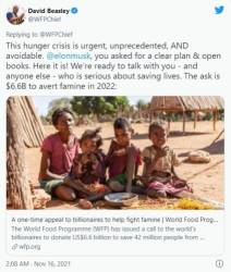 Elon Musk bị truy sát khắp nơi: Sau WFP, một nhóm lãnh đạo các công ty thực phẩm cũng vừa gửi kế hoạch giải quyết nạn đói bằng 6 tỷ USD - Ảnh 1. Elon Musk bị truy sát khắp nơi: Sau WFP, một nhóm lãnh đạo các công ty thực phẩm cũng vừa gửi kế hoạch giải quyết nạn đói bằng 6 tỷ USD - Ảnh 1.
